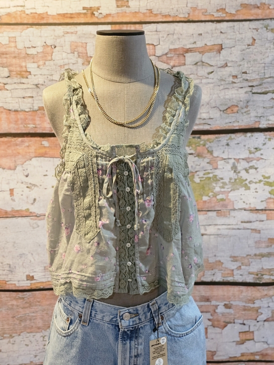 Free People Tops - Free People Boho Lace Floral Tank Top Sage Green Cottagecore Cami